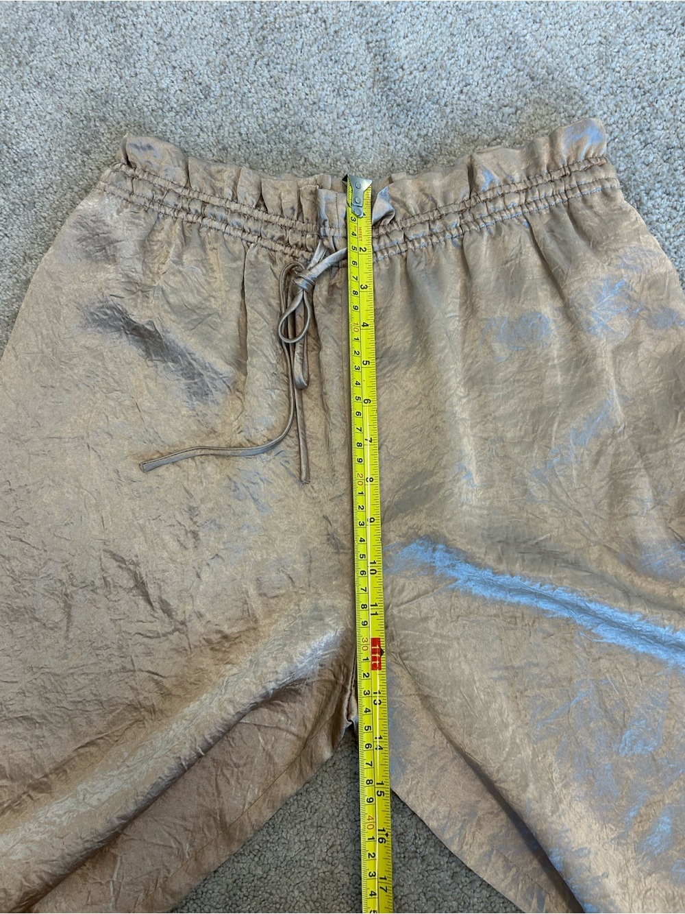Zara ZW Collection Gold Satin Wide Leg Pants Metallic High Rise Drawstring M NWT - Picture 10 of 17